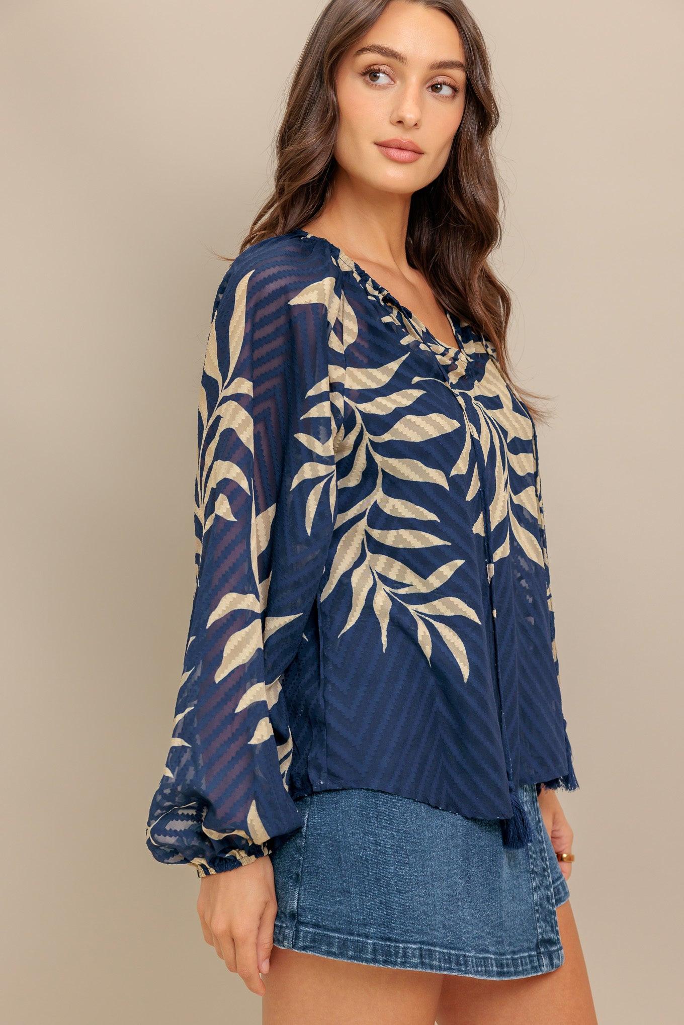 Midnight Walk Woven Top in navy, view 3 — Soul Flow Apparel