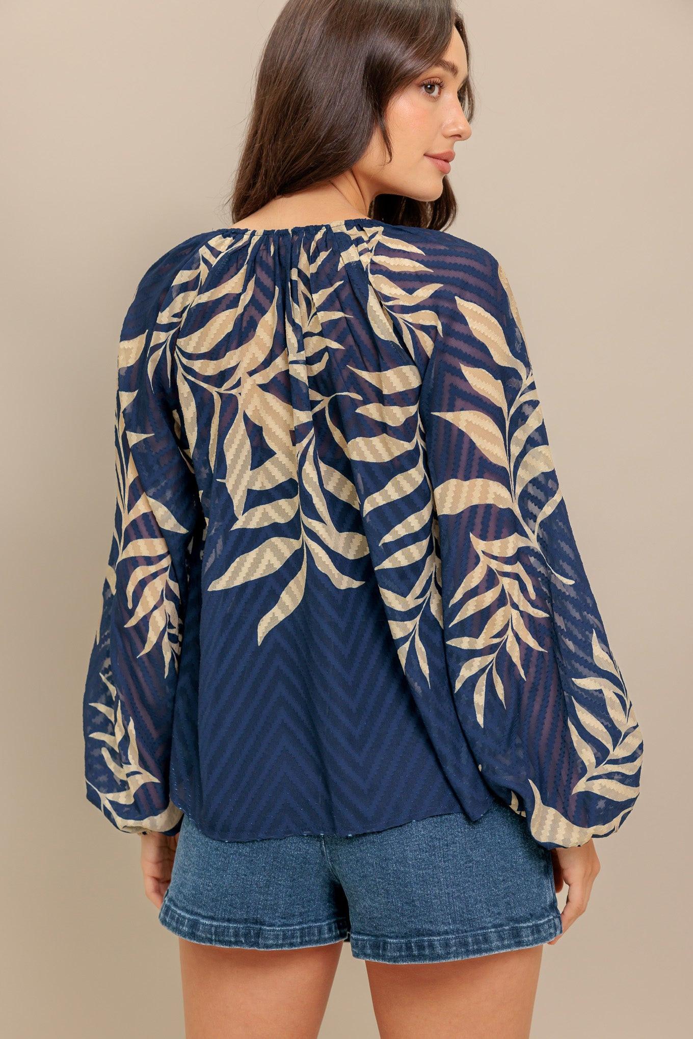 Midnight Walk Woven Top in navy, view 4 — Soul Flow Apparel