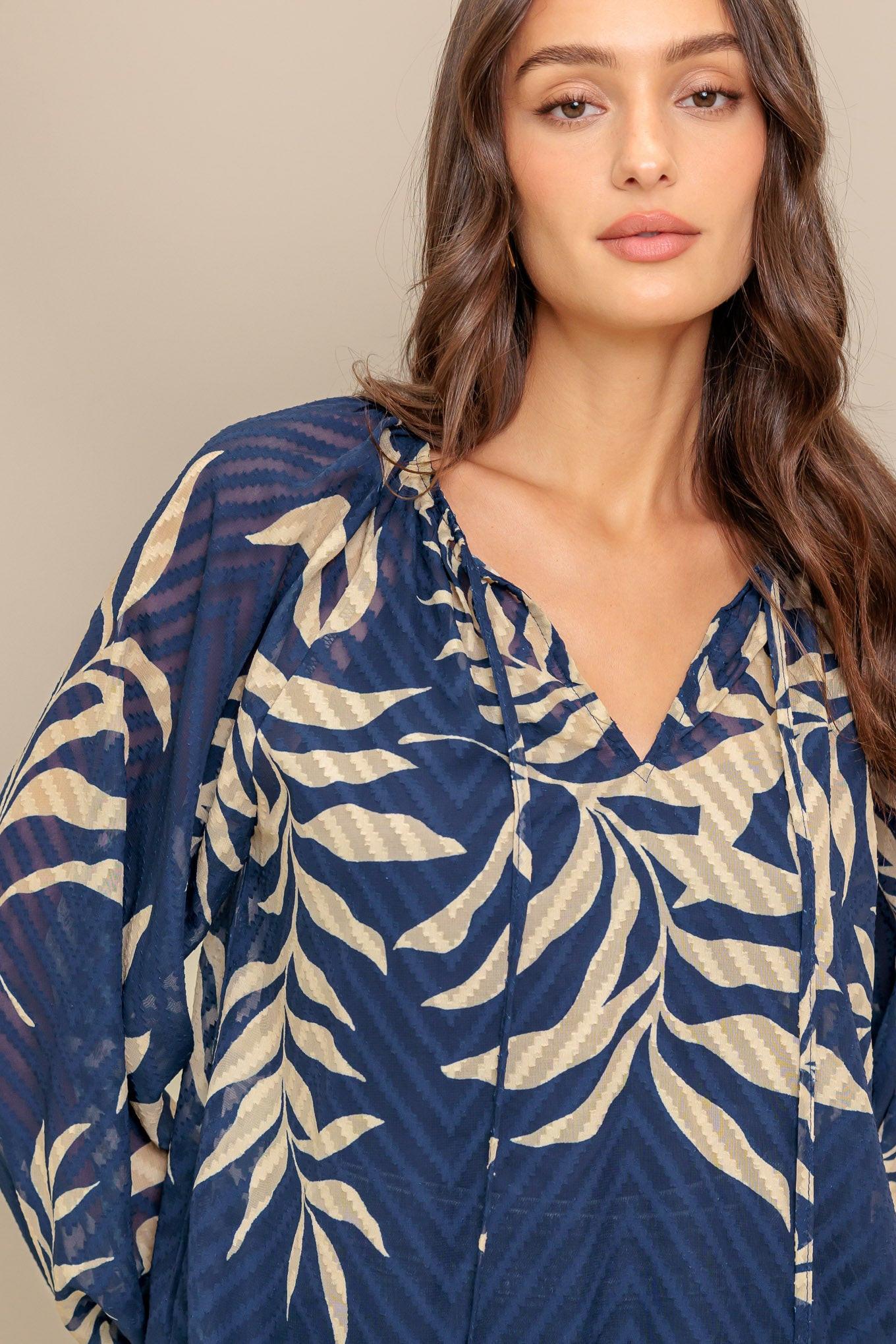Midnight Walk Woven Top in navy, view 5 — Soul Flow Apparel