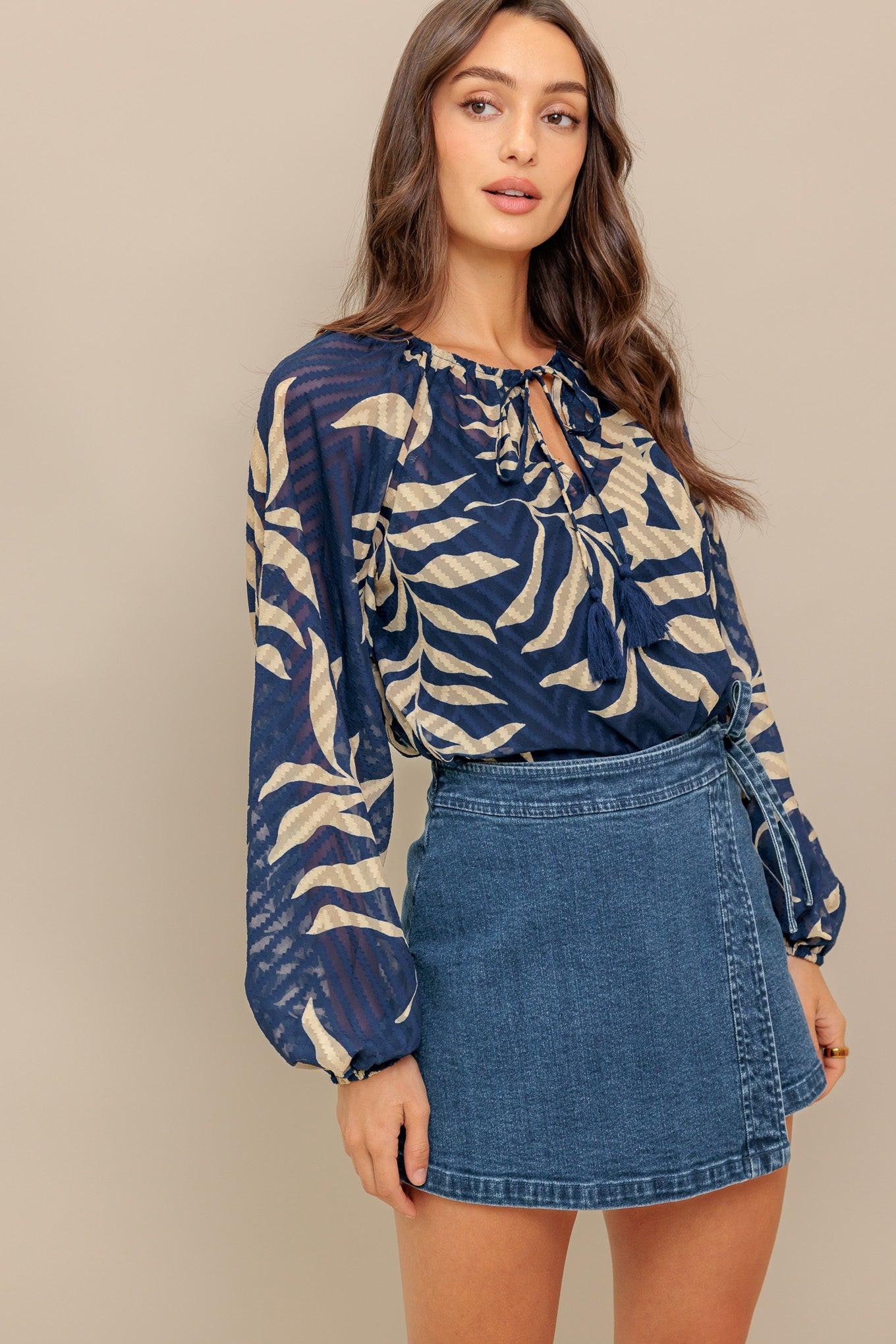 Midnight Walk Woven Top in navy, view 6 — Soul Flow Apparel