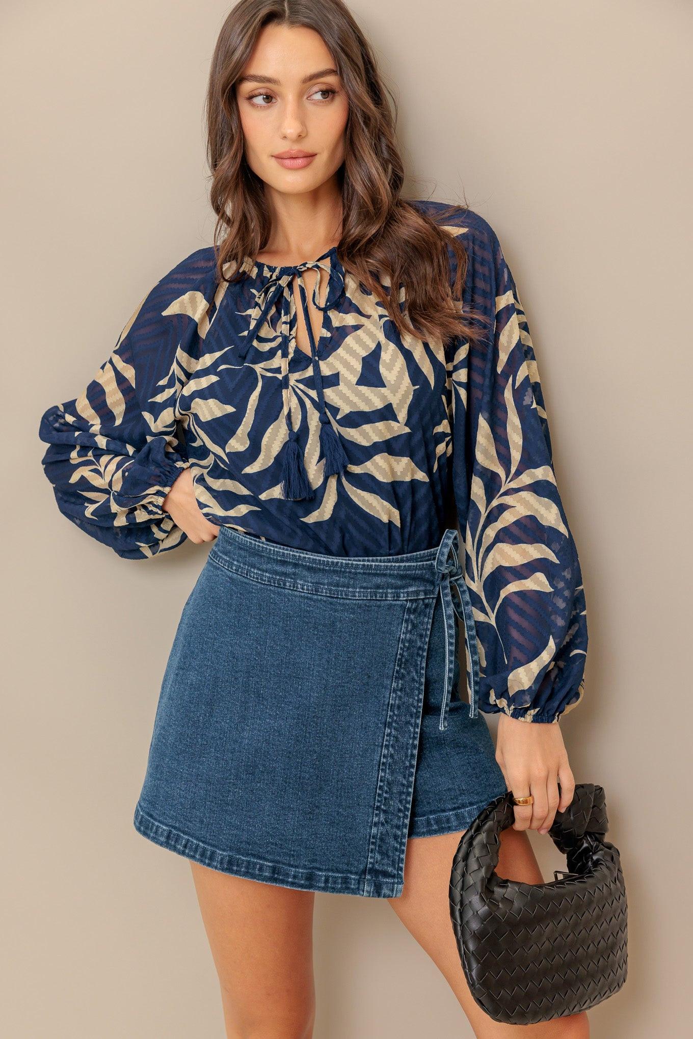Midnight Walk Woven Top in navy, view 7 — Soul Flow Apparel