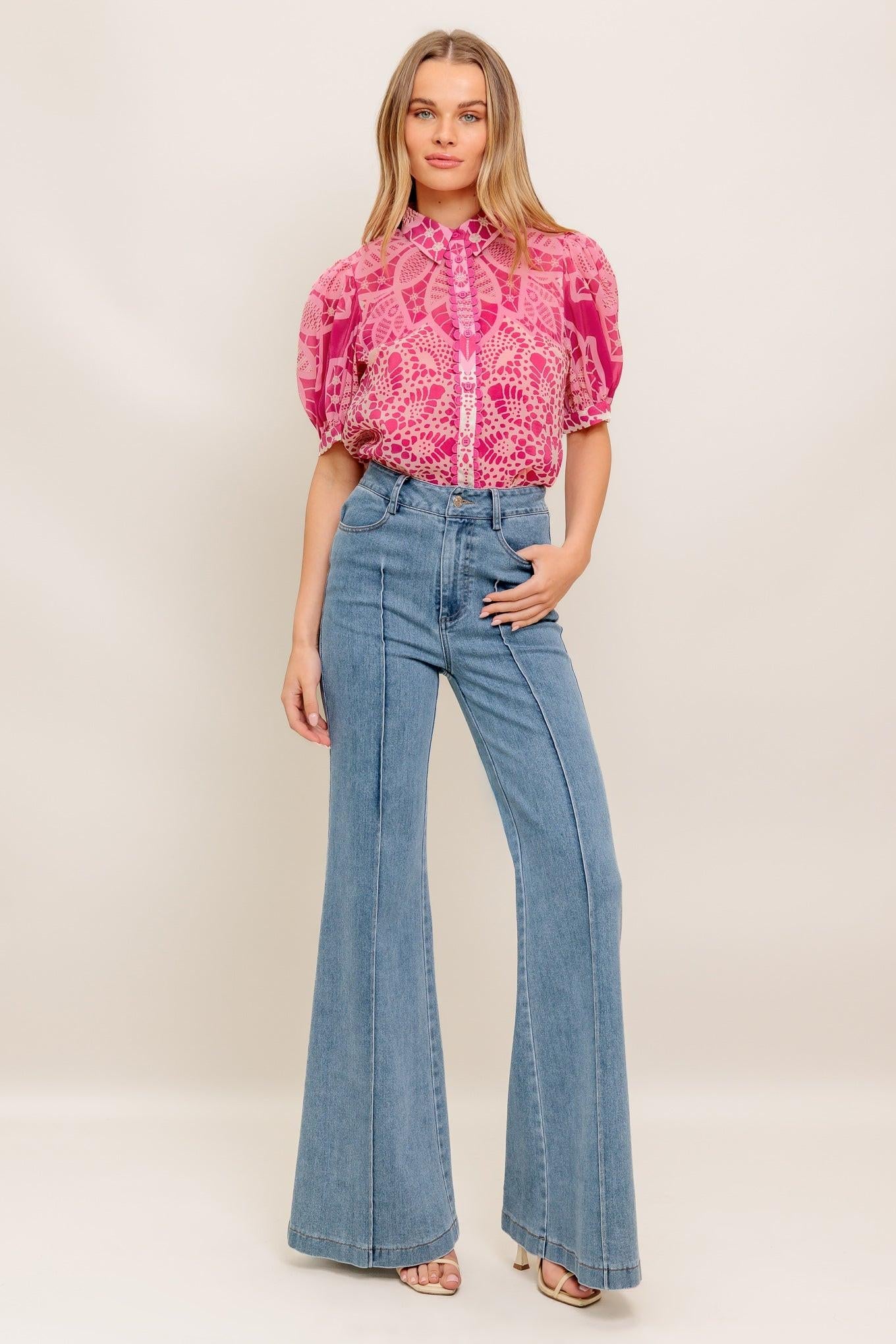 Precious Heart Woven Top in ivory fuchsia, view 1 — Soul Flow Apparel