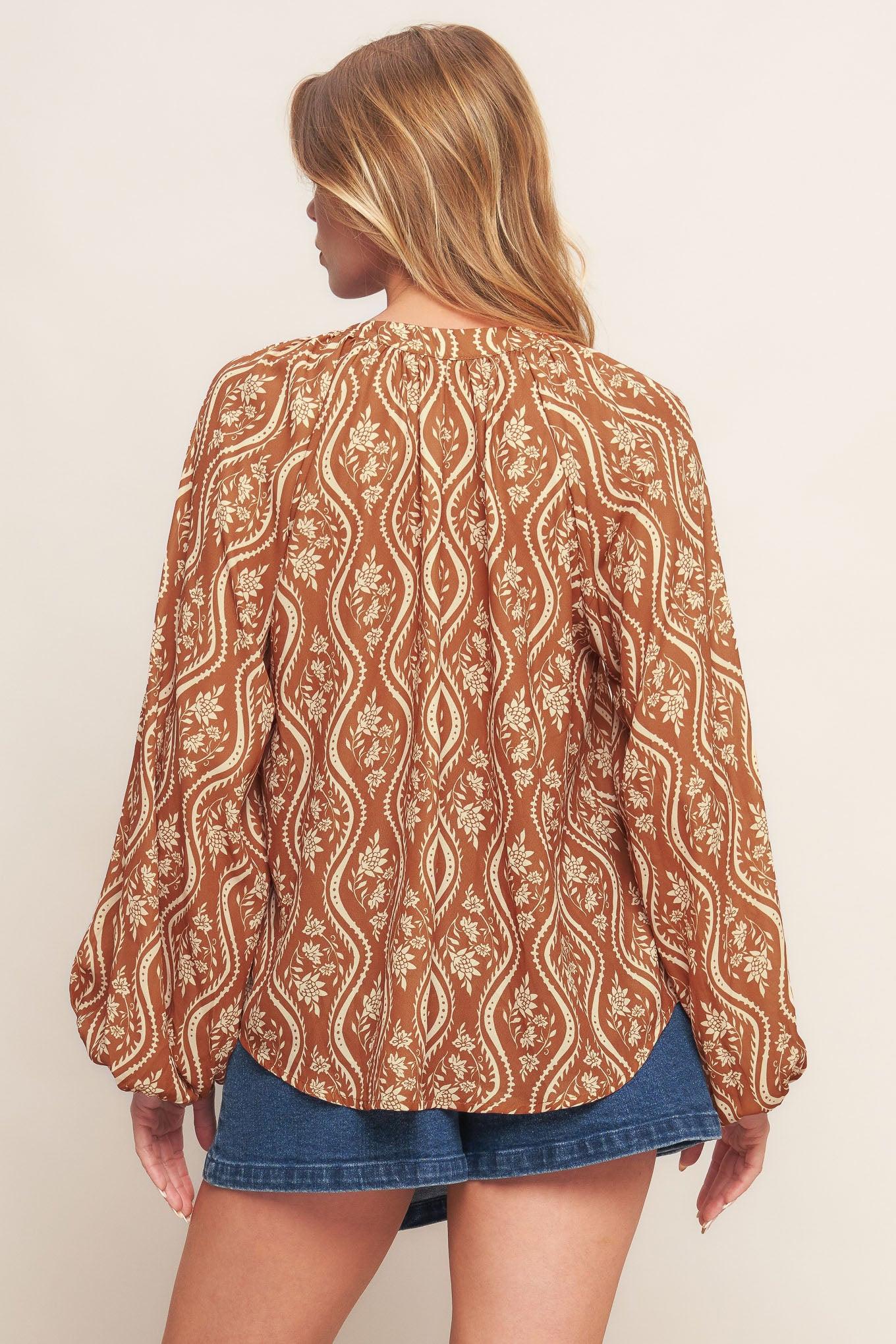 Angelic Sweetie Brown Woven Top in peach, view 4 — Soul Flow Apparel