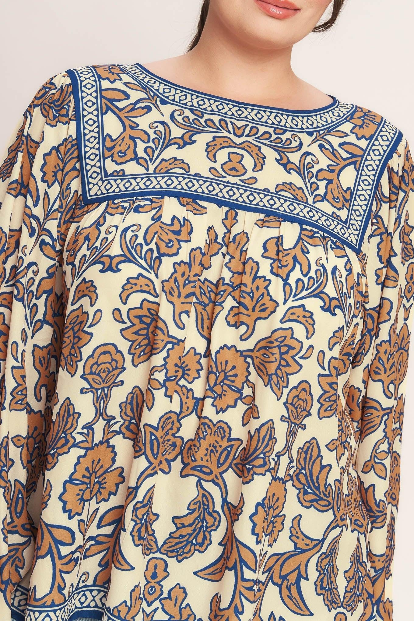 Boheme Meadow Woven Top in cream navy, view 6 — Soul Flow Apparel