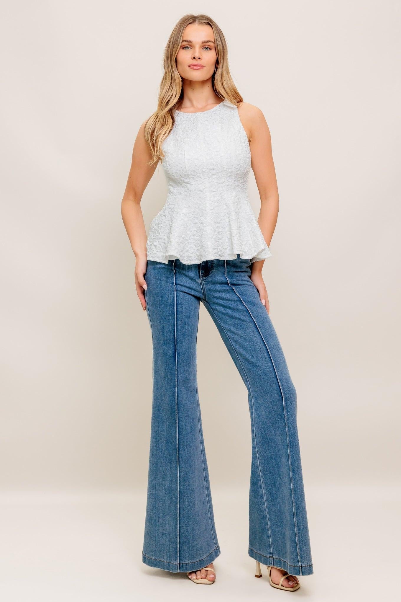 Soft Whisper Woven Top in off-white, view 2 — Soul Flow Apparel