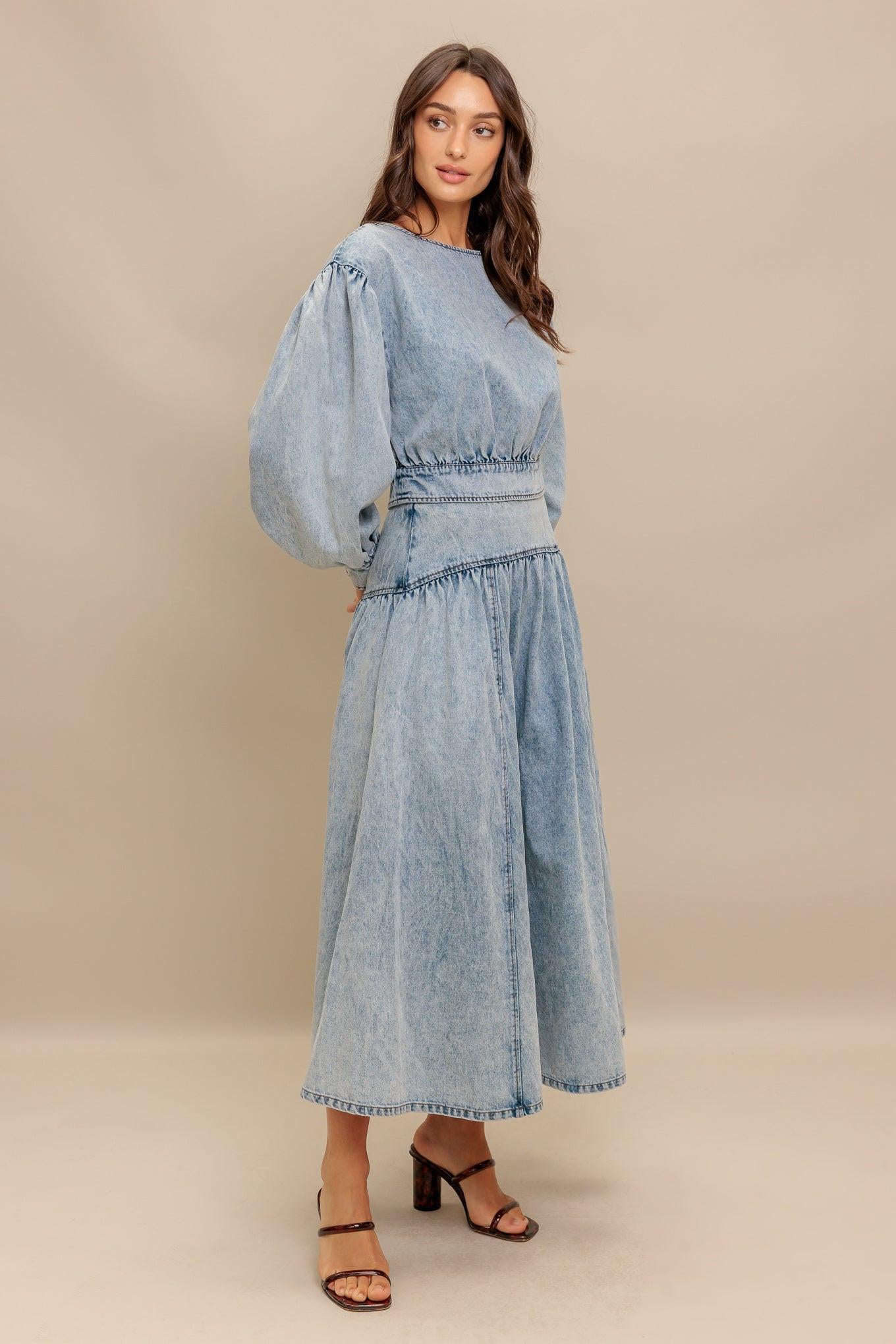American Blend Denim Top in light indigo, view 4 — Soul Flow Apparel