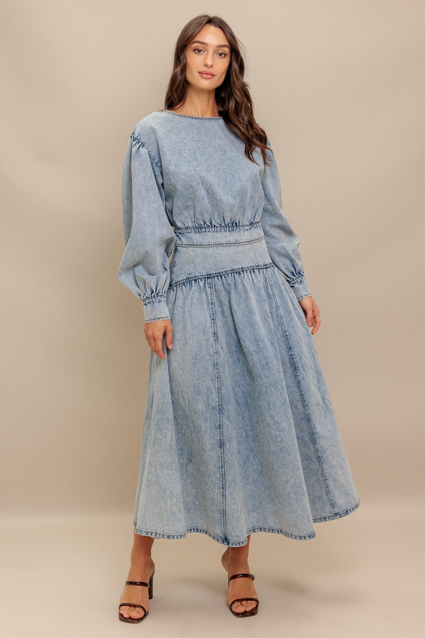 American Blend Denim Top in light indigo, view 5 — Soul Flow Apparel