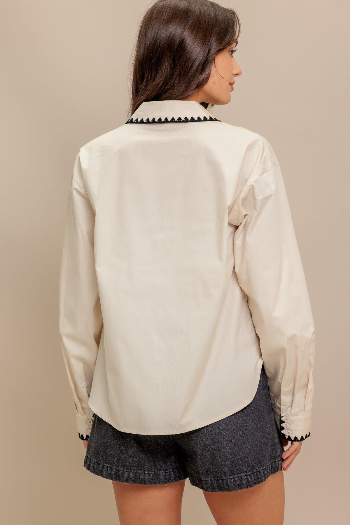 Mono Edge Woven Top in cream, view 2 — Soul Flow Apparel