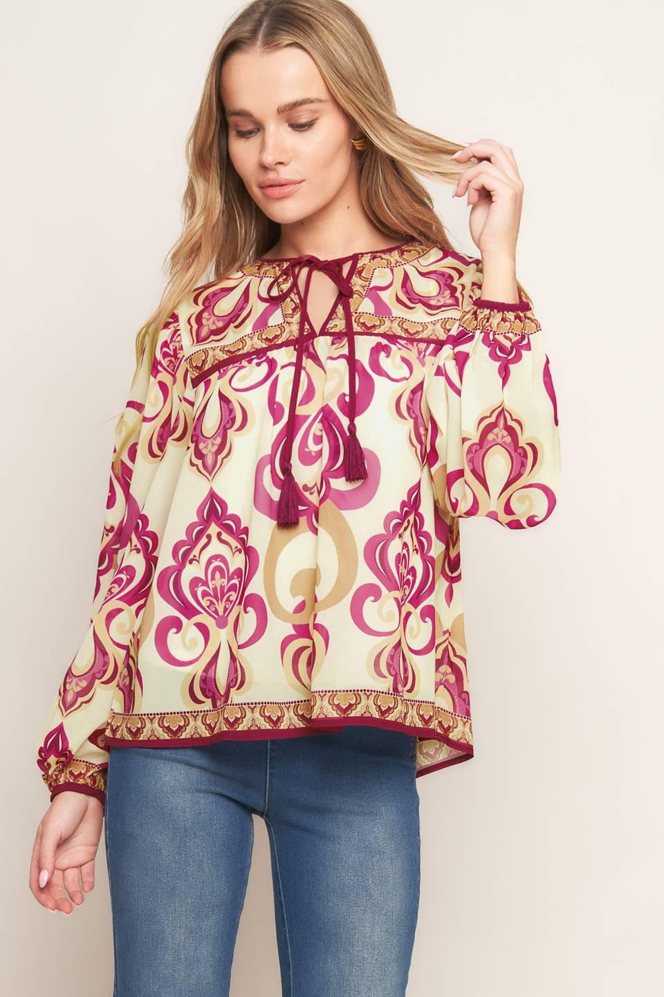 Fusion Groove Woven Top in ivory pink, view 1 — Soul Flow Apparel