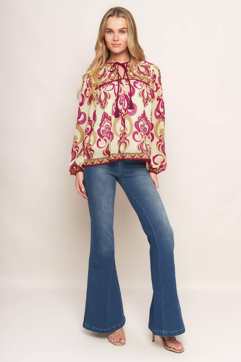 Fusion Groove Woven Top in ivory pink, view 2 — Soul Flow Apparel