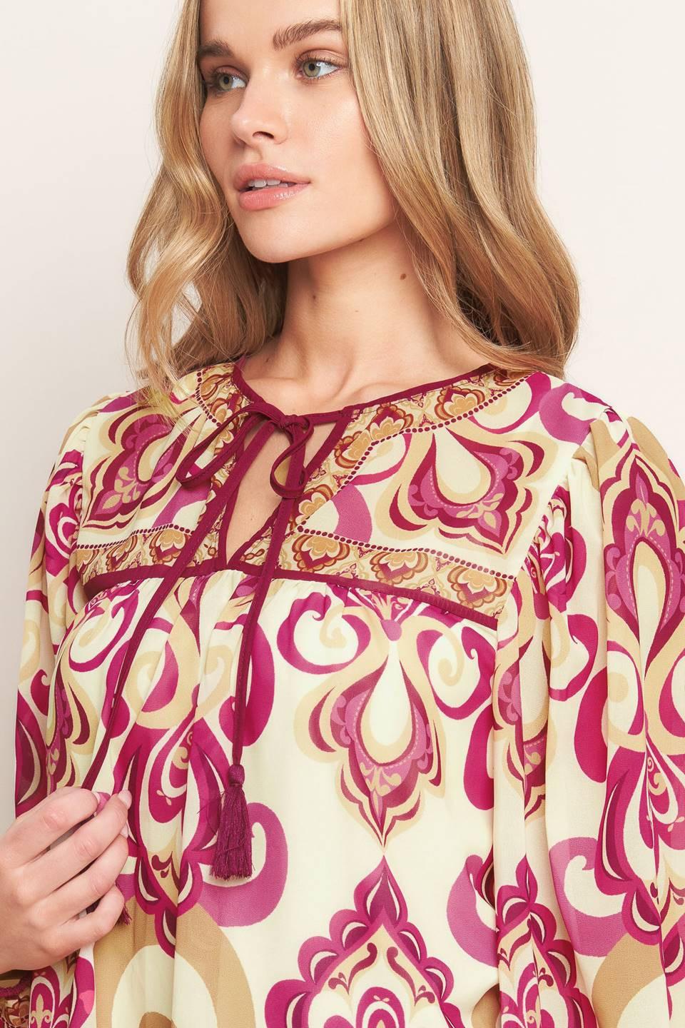 Fusion Groove Woven Top in ivory pink, view 3 — Soul Flow Apparel