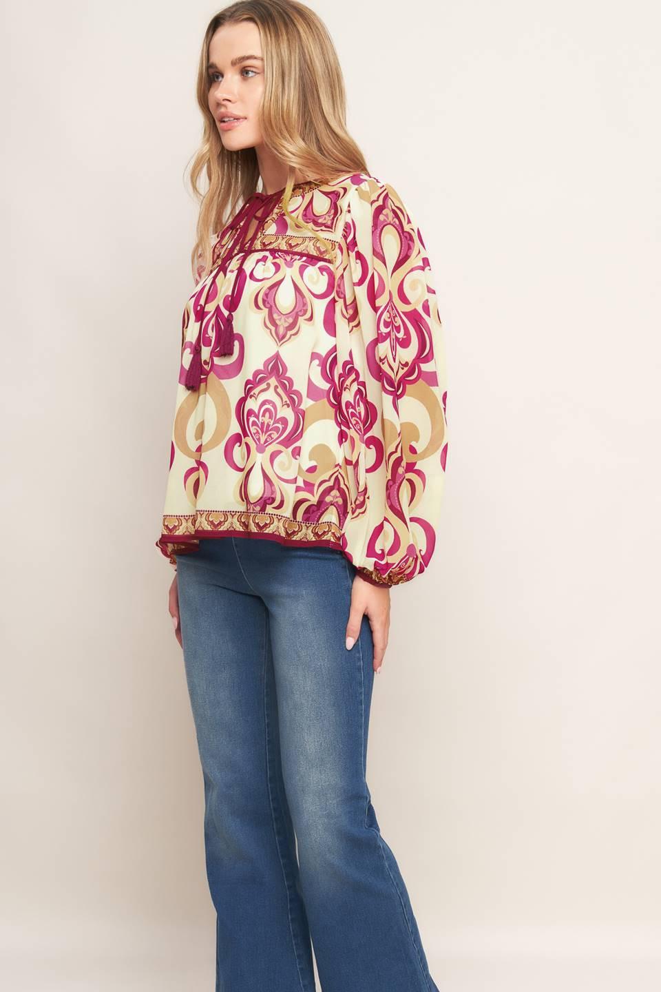 Fusion Groove Woven Top in ivory pink, view 4 — Soul Flow Apparel