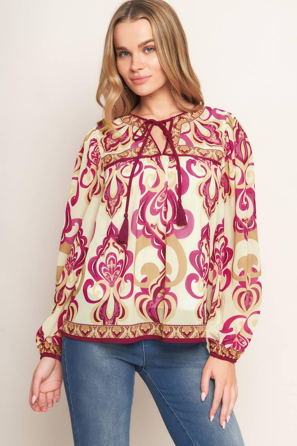 Fusion Groove Woven Top in ivory pink, view 5 — Soul Flow Apparel