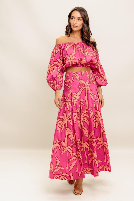 Paradise Match Woven Top and Skirt Set in pink, view 1 — Soul Flow Apparel