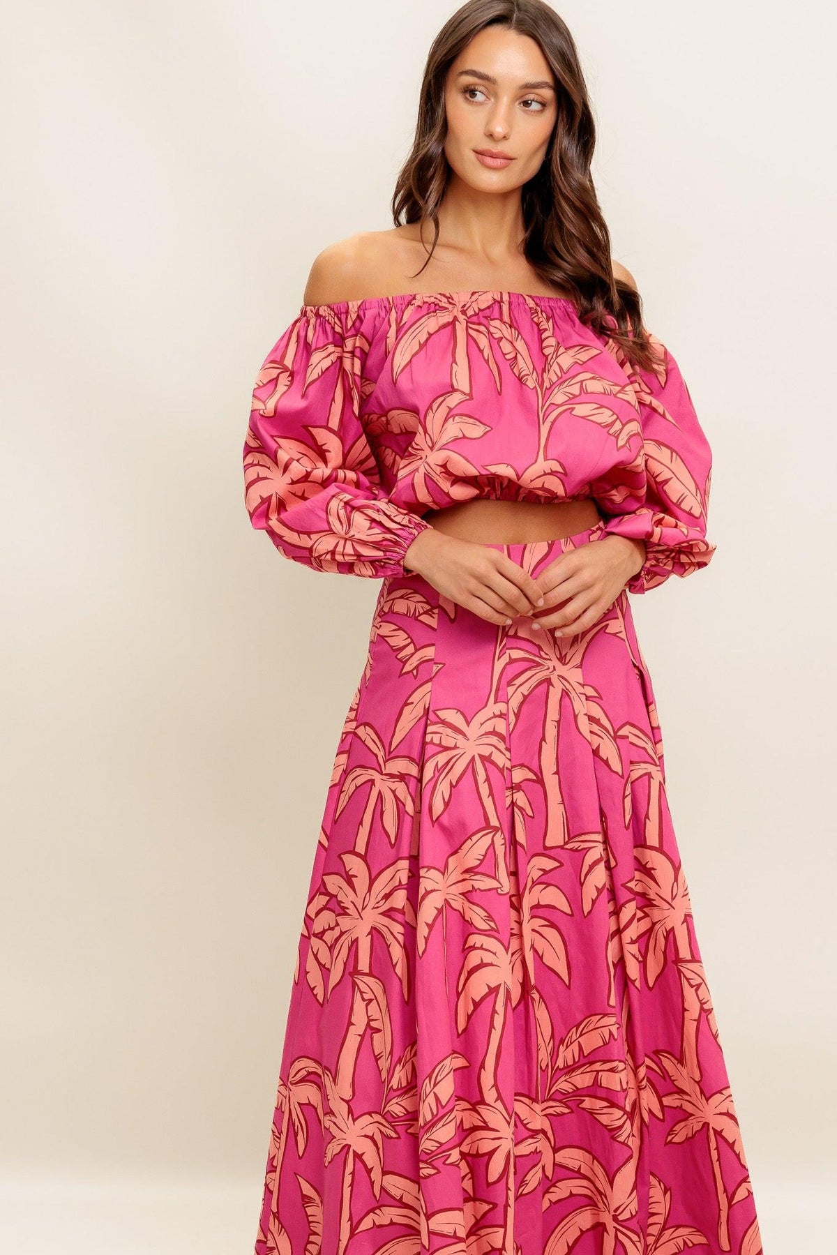 Paradise Match Woven Top and Skirt Set in pink, view 2 — Soul Flow Apparel