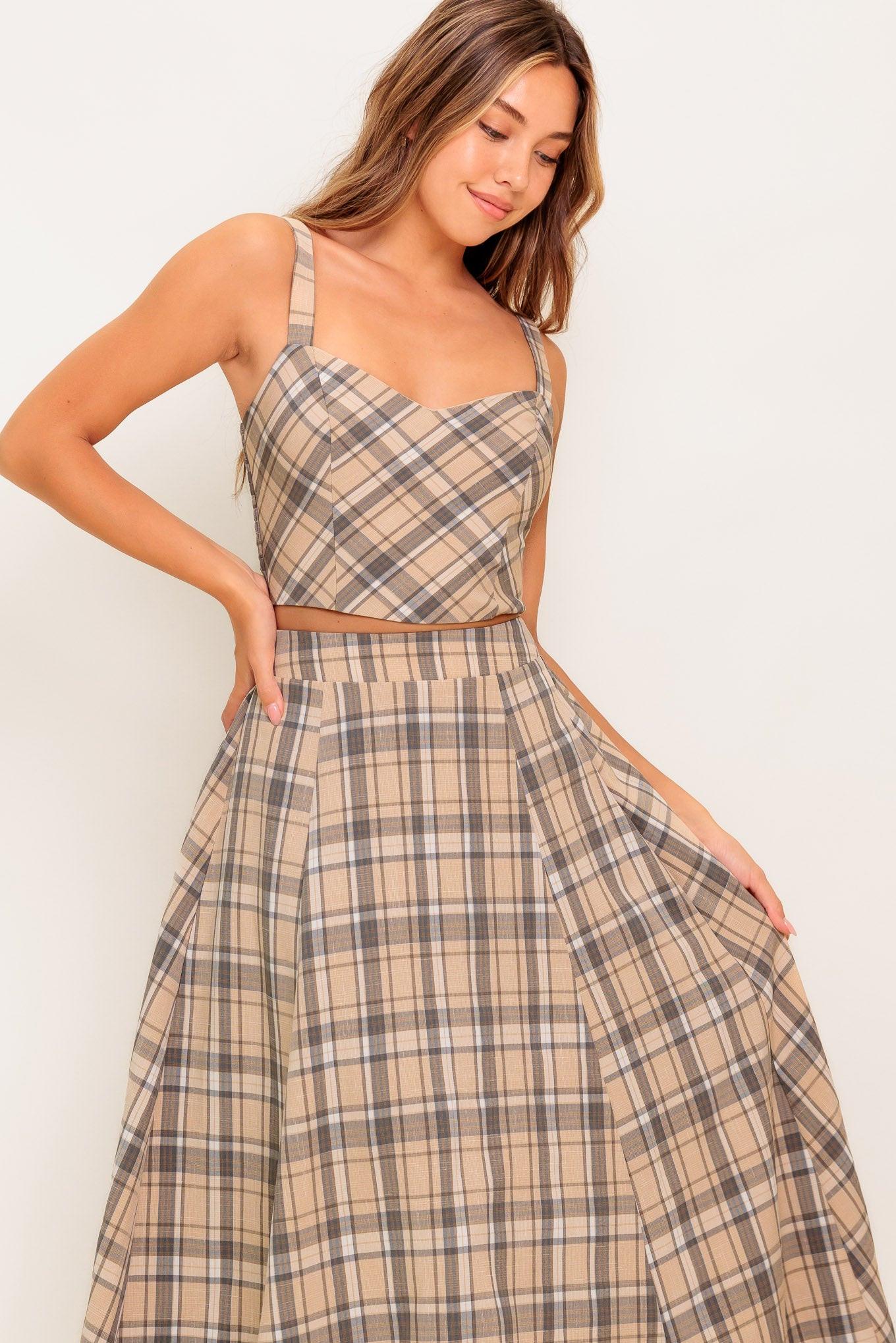 Heritage Charm Woven Top and Skirt Set in beige, view 2 — Soul Flow Apparel