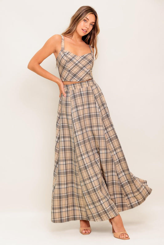 Heritage Charm Woven Top and Skirt Set in beige, view 3 — Soul Flow Apparel