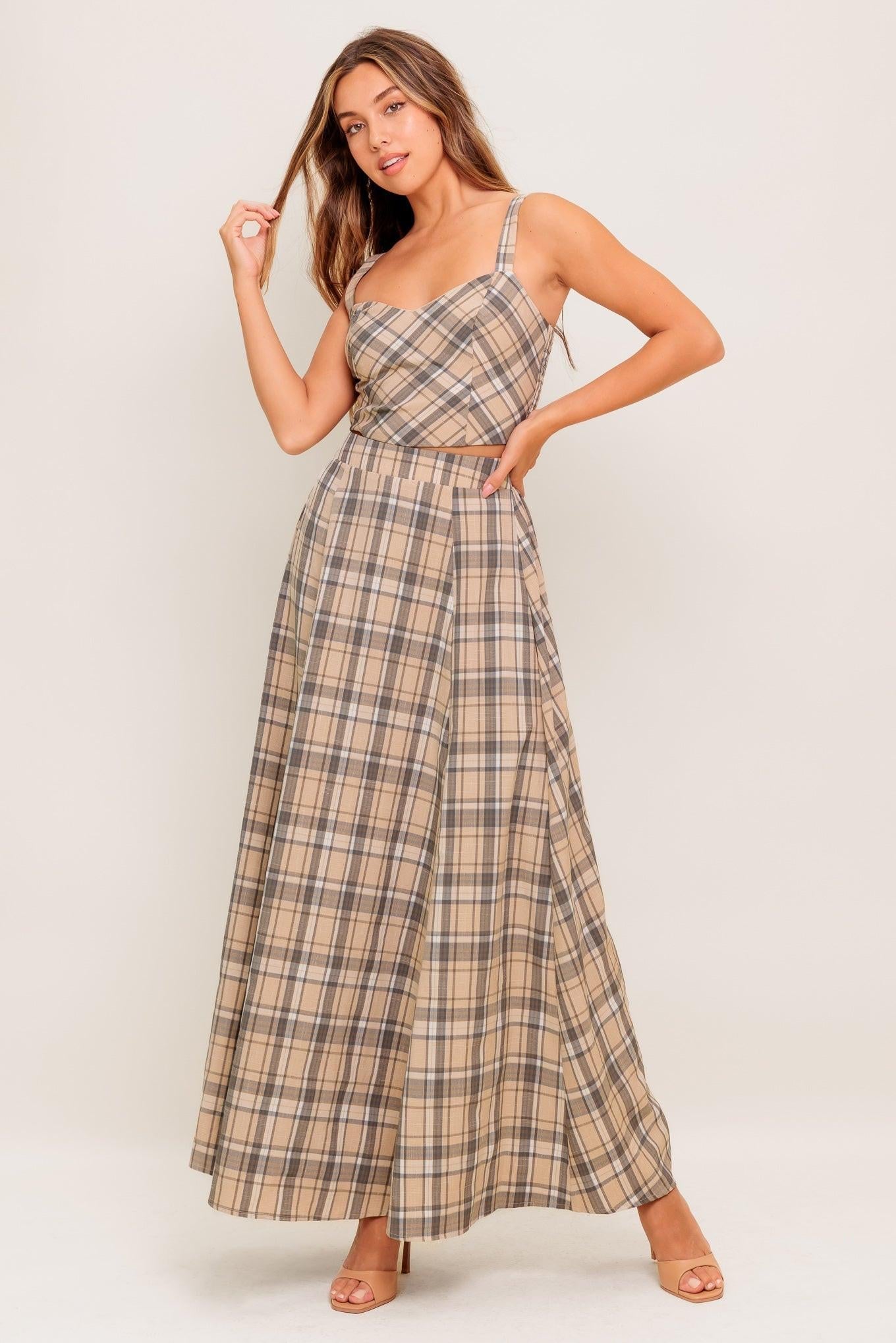 Heritage Charm Woven Top and Skirt Set in beige, view 4 — Soul Flow Apparel