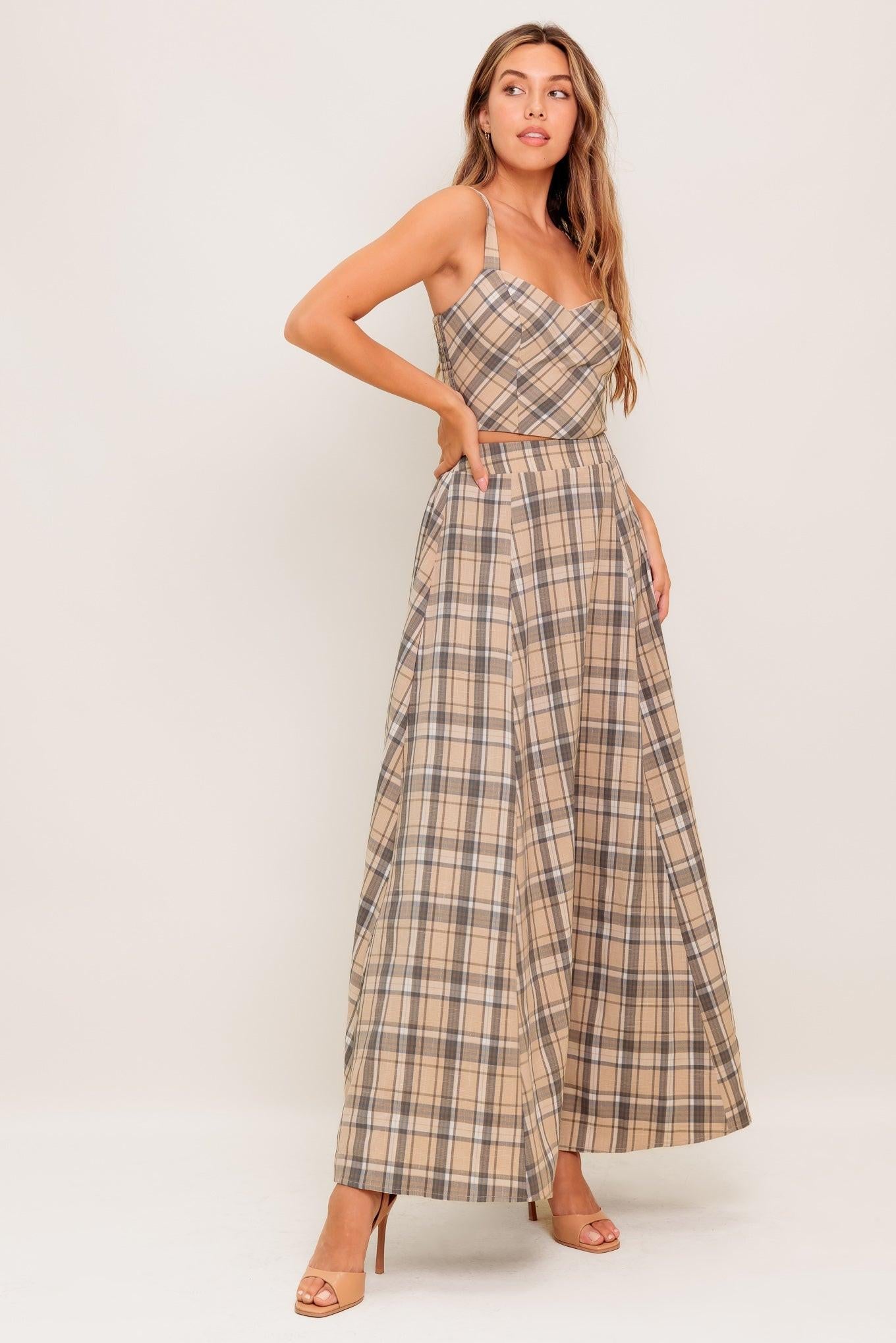 Heritage Charm Woven Top and Skirt Set in beige, view 5 — Soul Flow Apparel