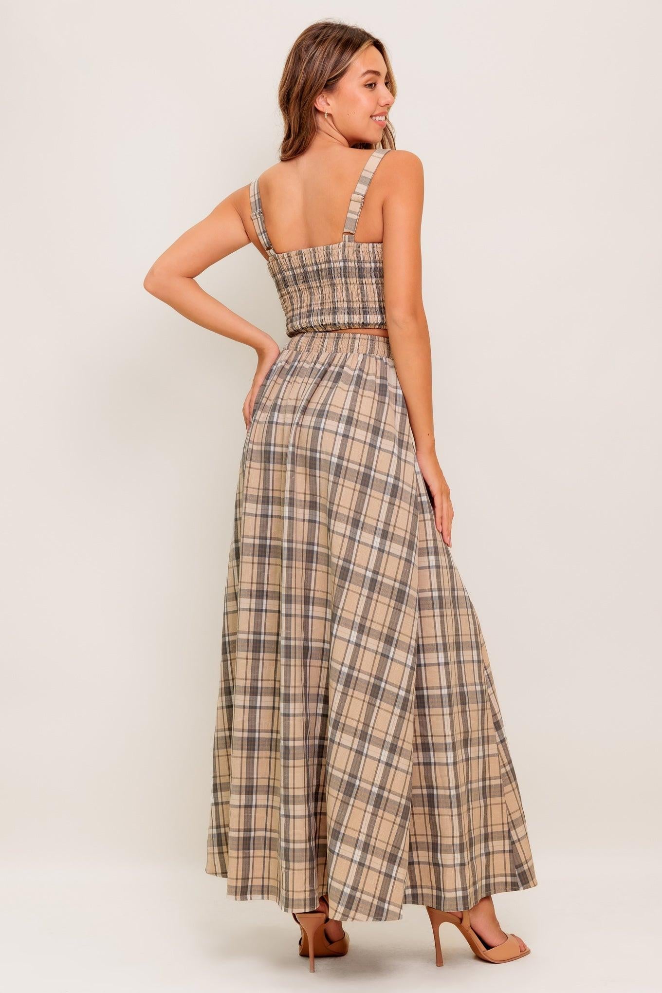Heritage Charm Woven Top and Skirt Set in beige, view 6 — Soul Flow Apparel