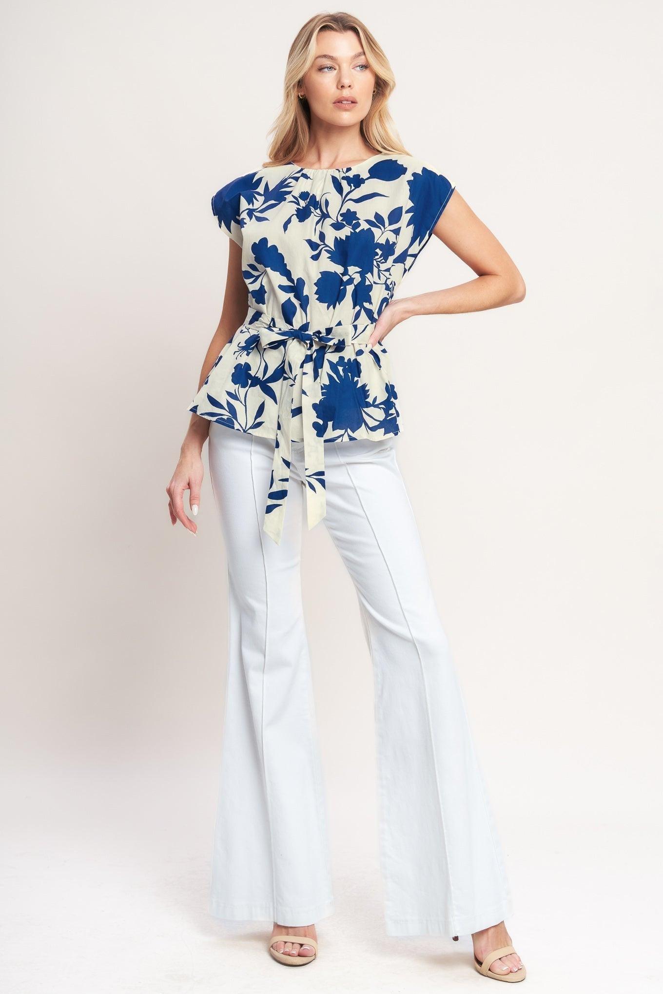 Love Grows Here Woven Top in off-white blue, view 3 — Soul Flow Apparel