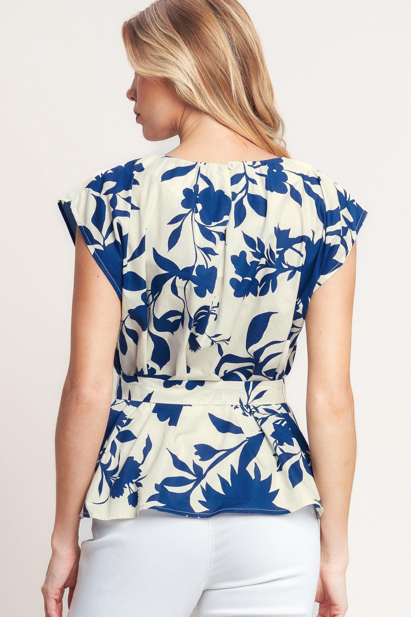 Love Grows Here Woven Top in off-white blue, view 5 — Soul Flow Apparel