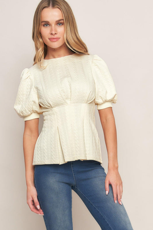 Cream Twist Woven Top, view 1 — Soul Flow Apparel