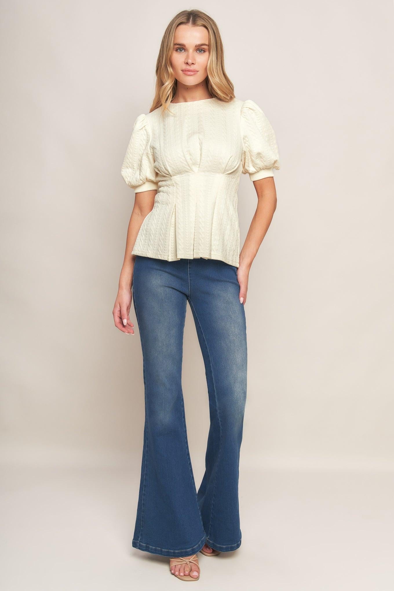 Cream Twist Woven Top, view 2 — Soul Flow Apparel