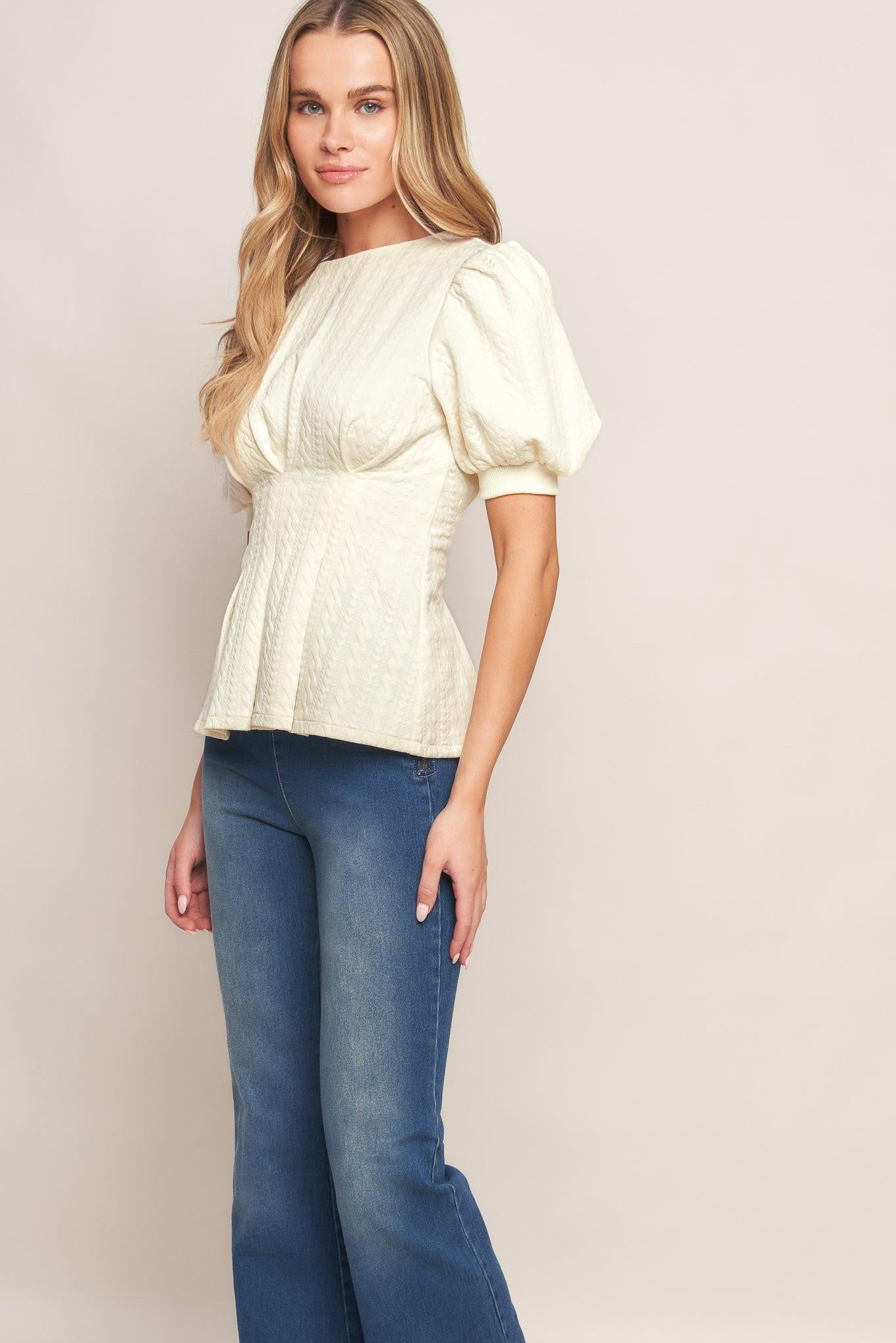 Cream Twist Woven Top, view 3 — Soul Flow Apparel