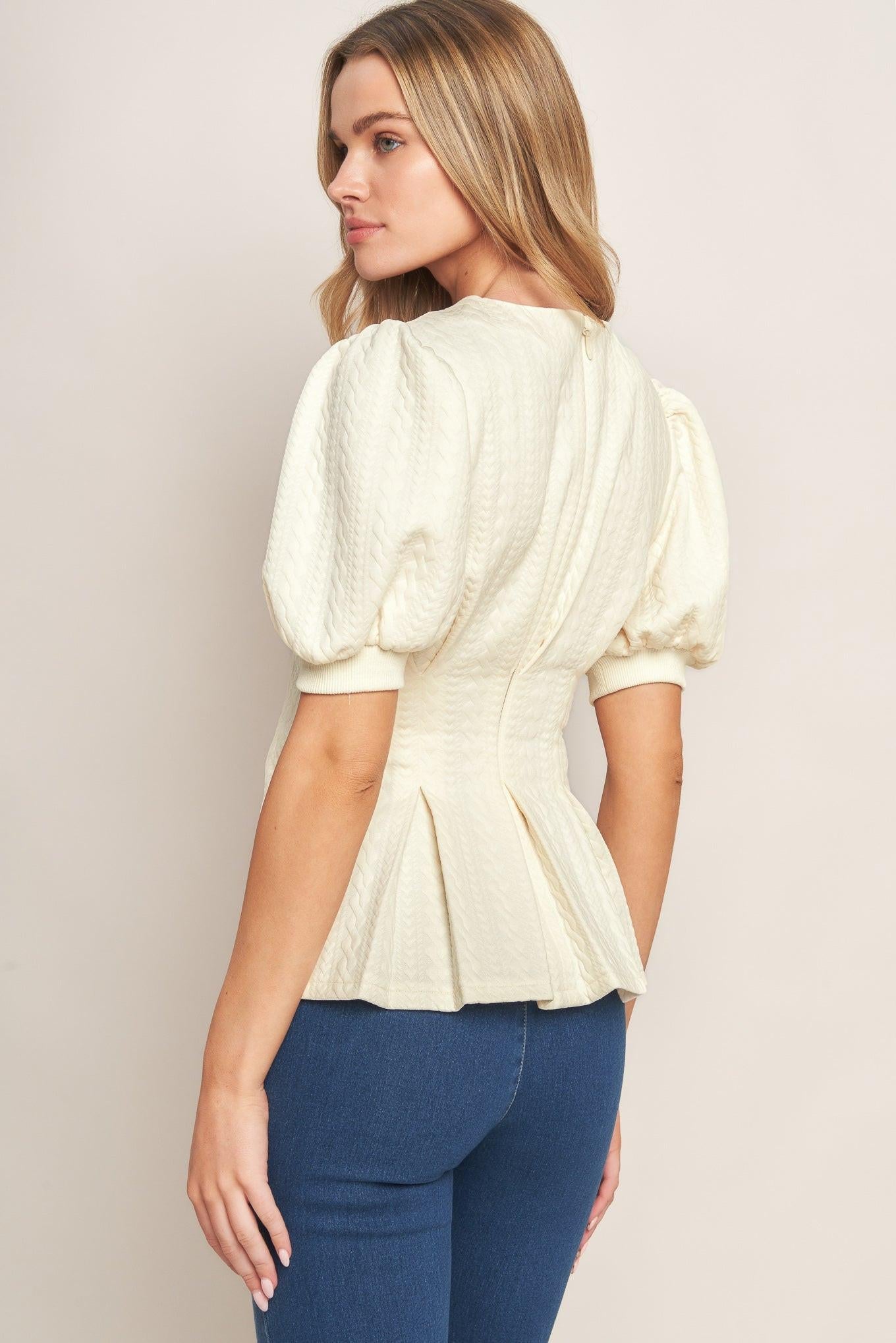 Cream Twist Woven Top, view 4 — Soul Flow Apparel