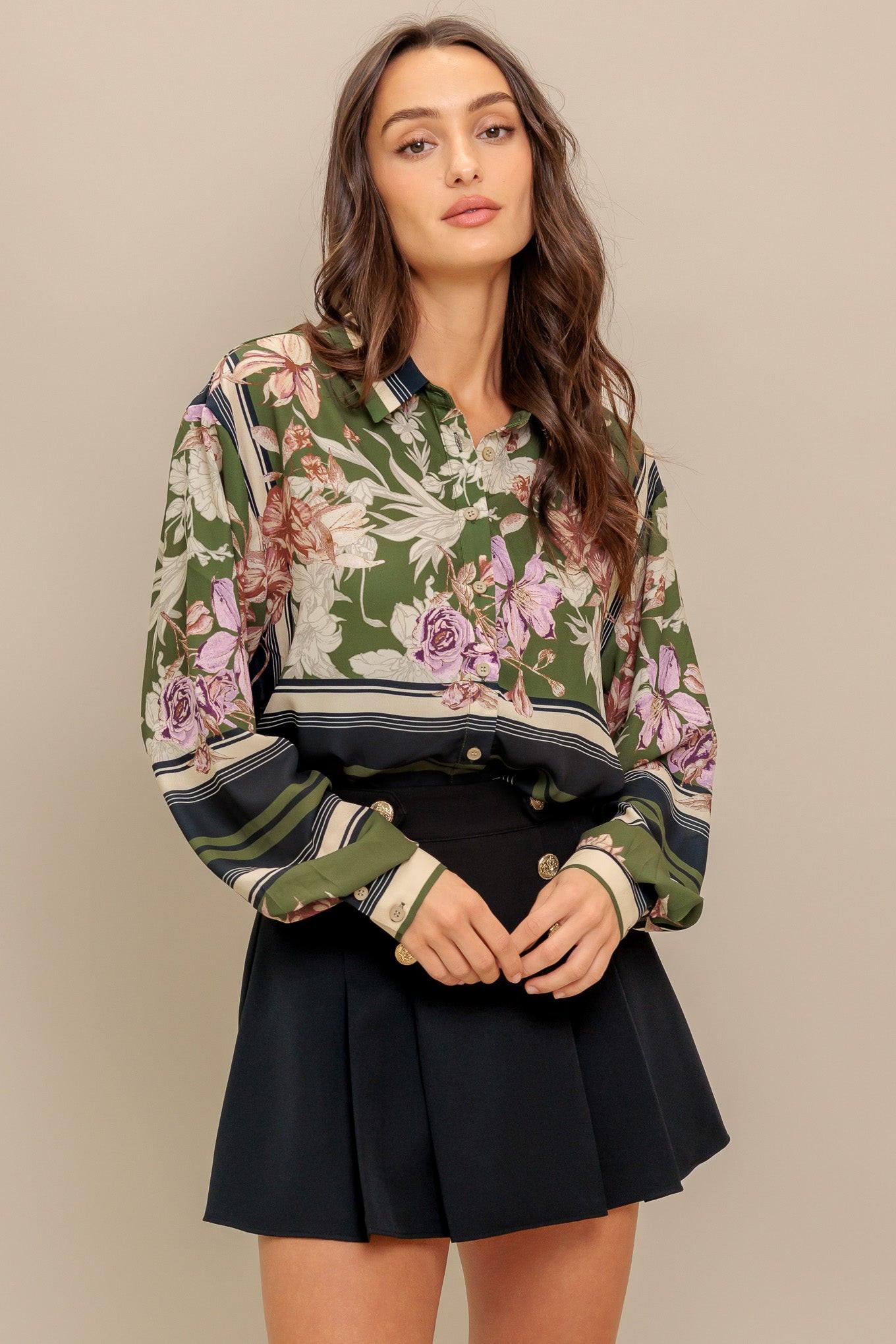 Garden Club Woven Top in olive, view 5 — Soul Flow Apparel