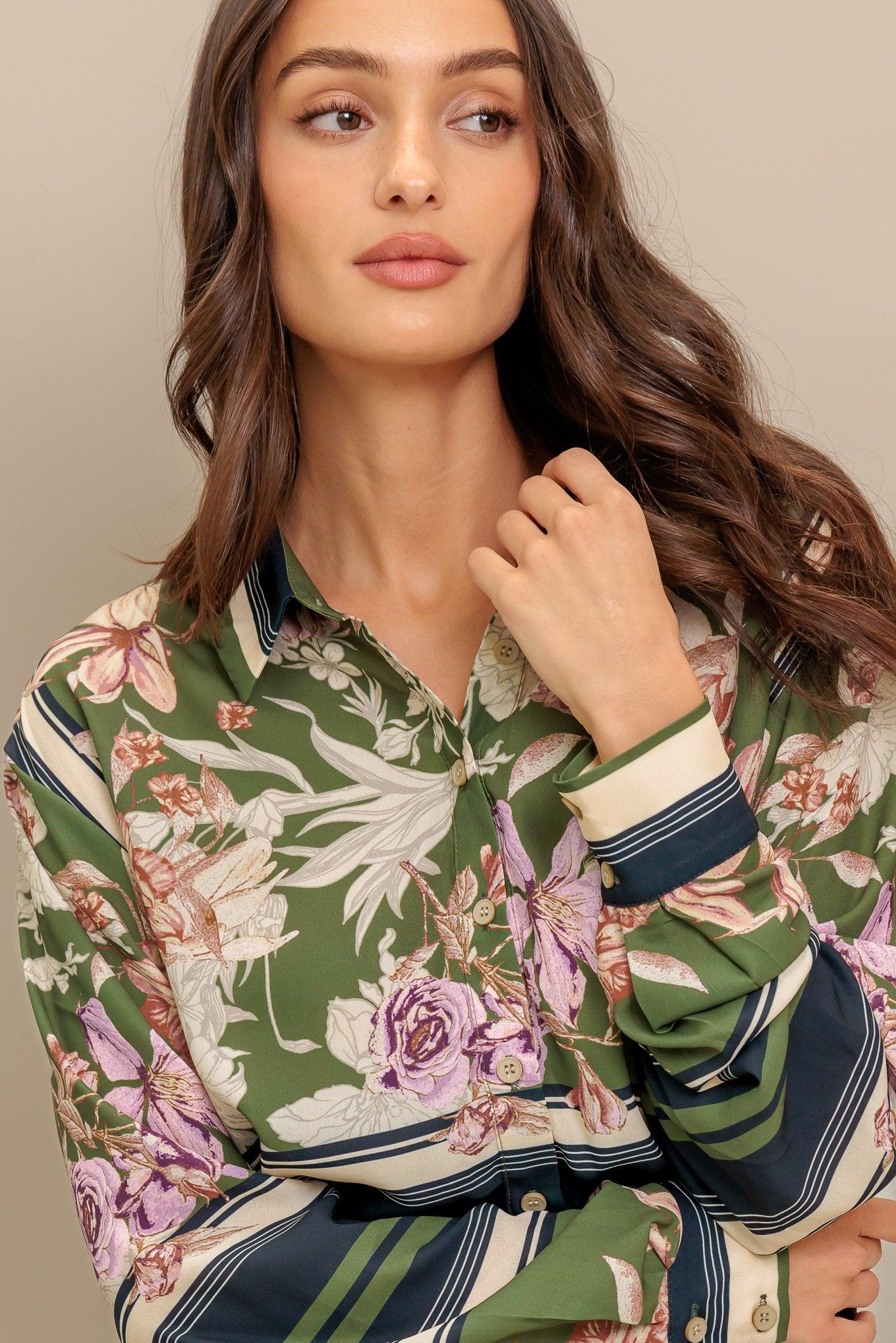 Garden Club Woven Top in olive, view 6 — Soul Flow Apparel