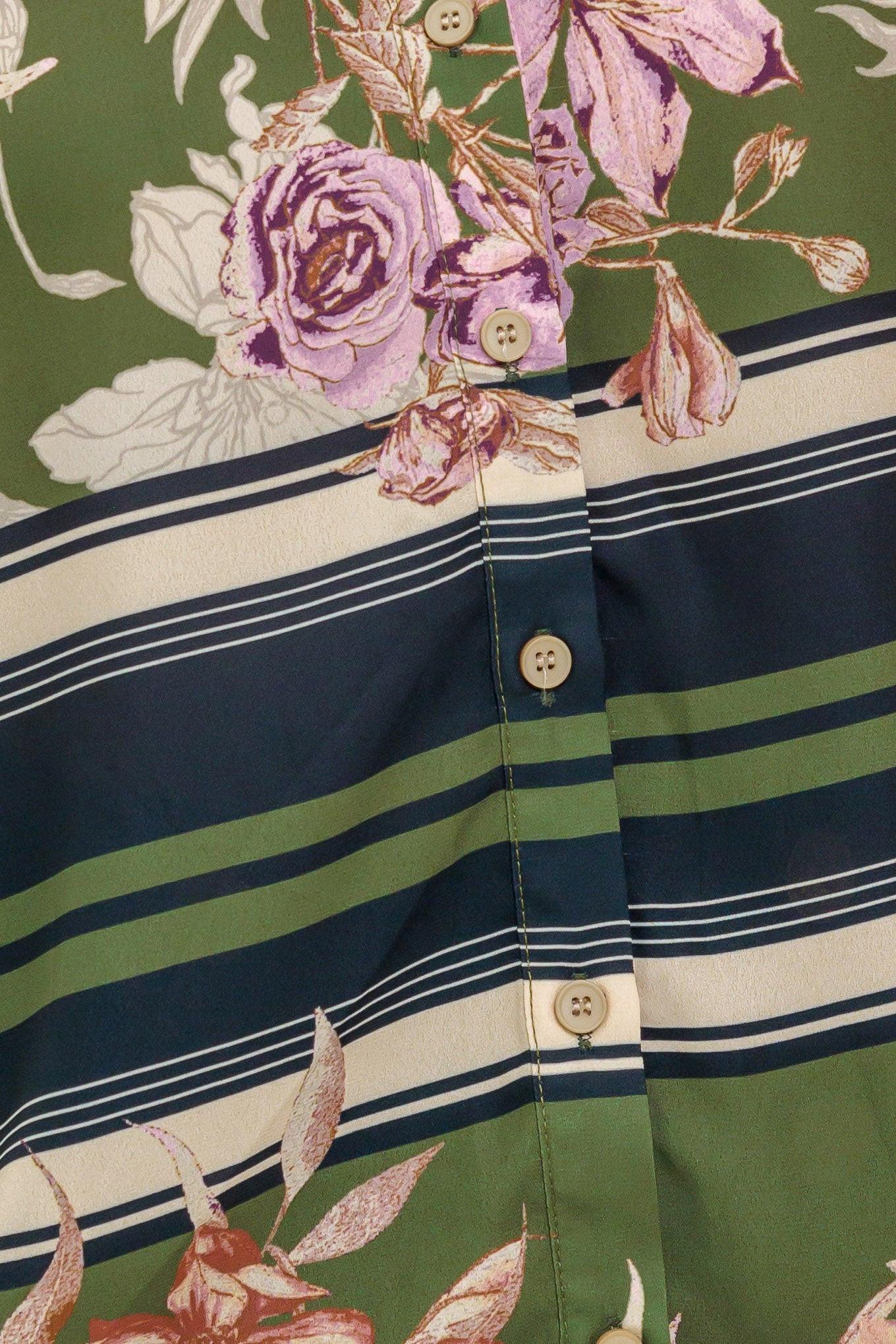 Garden Club Woven Top in olive, fabric swatch — Soul Flow Apparel