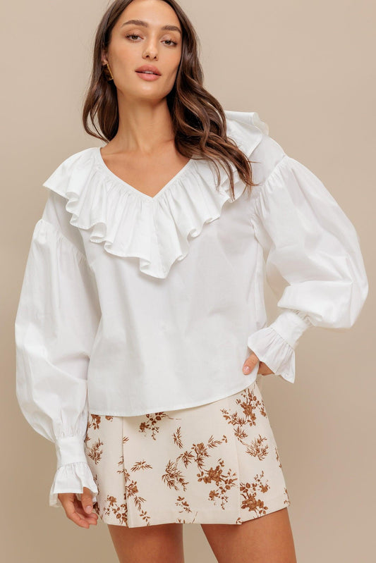 Couture Code Woven Top in white, view 1 — Soul Flow Apparel