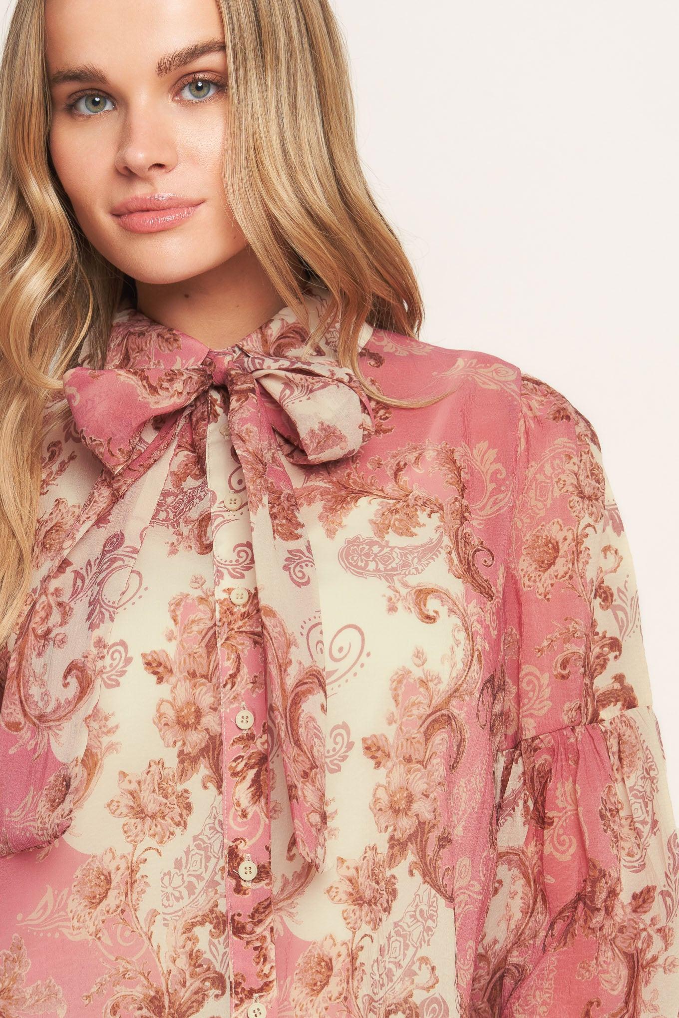 Rococo Rose Woven Top in ivory pink, view 5 — Soul Flow Apparel