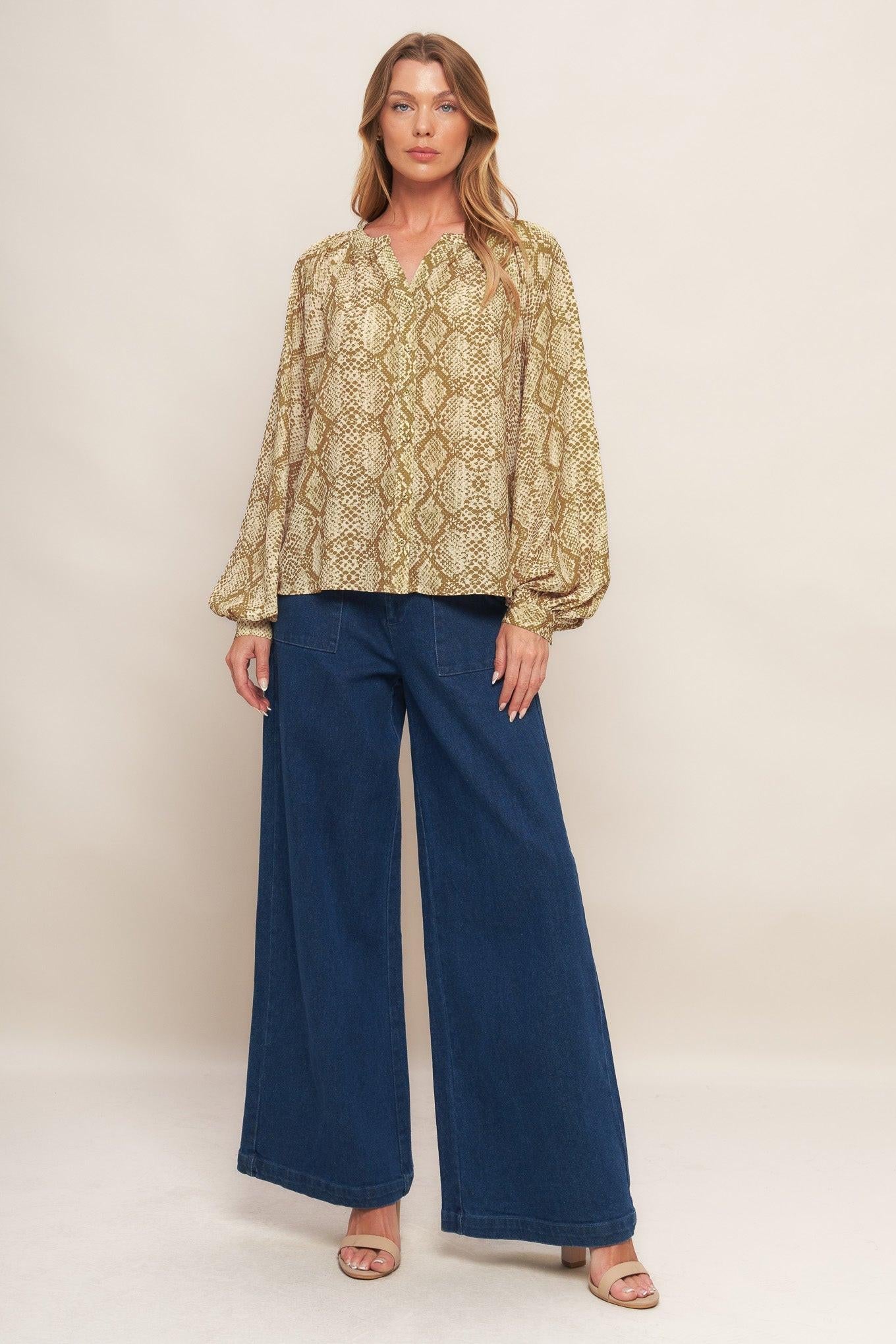 Retro Chic Taupe Woven Top, view 1 — Soul Flow Apparel