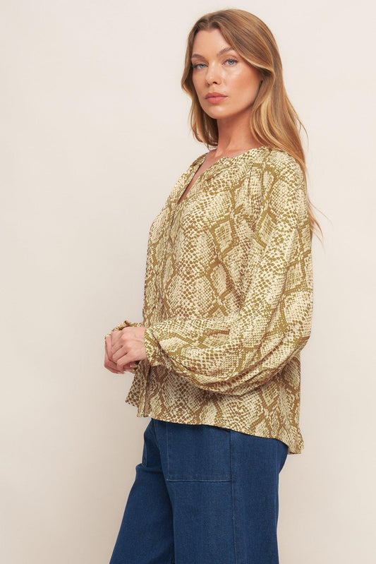 Retro Chic Taupe Woven Top, view 2 — Soul Flow Apparel