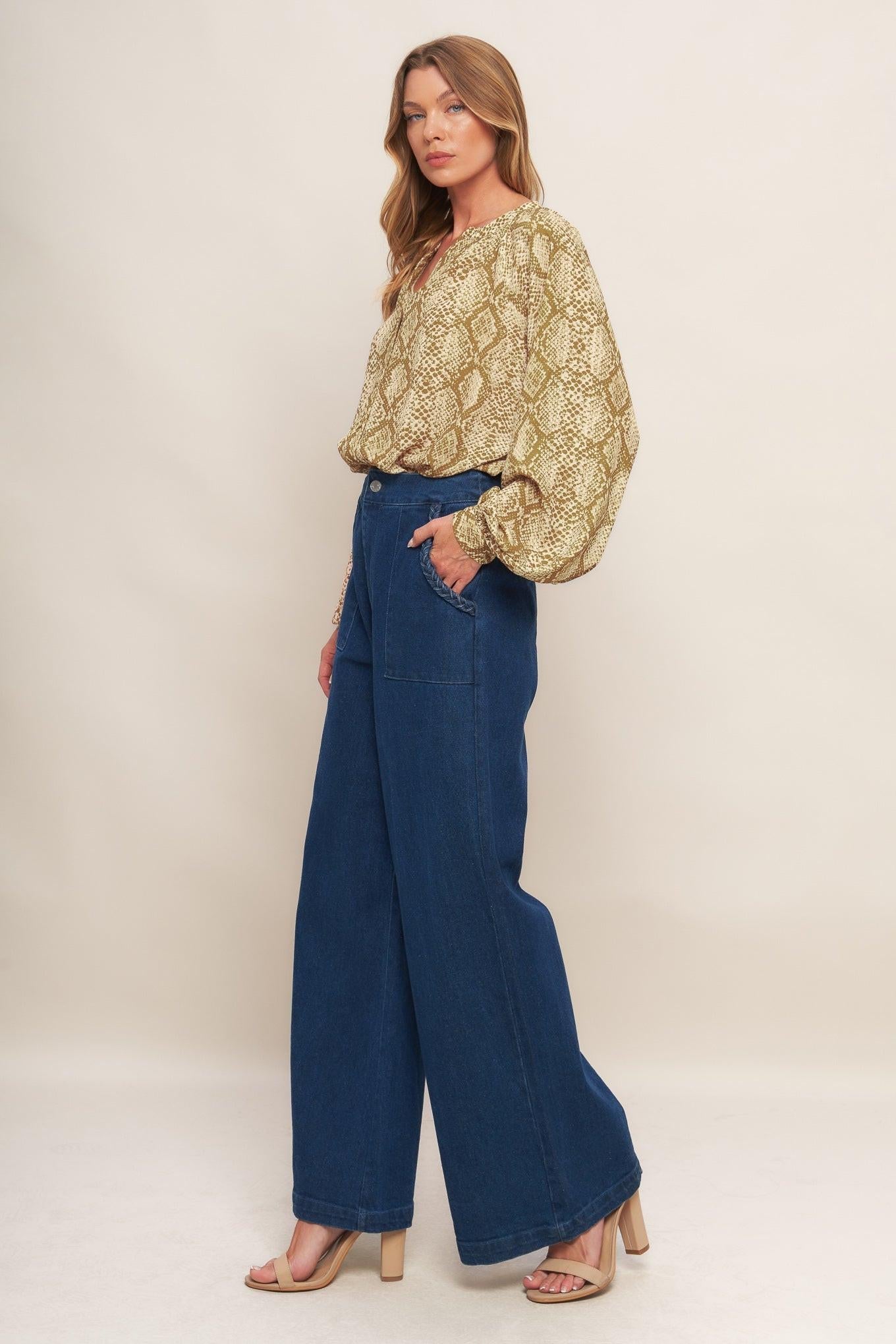 Retro Chic Taupe Woven Top, view 6 — Soul Flow Apparel