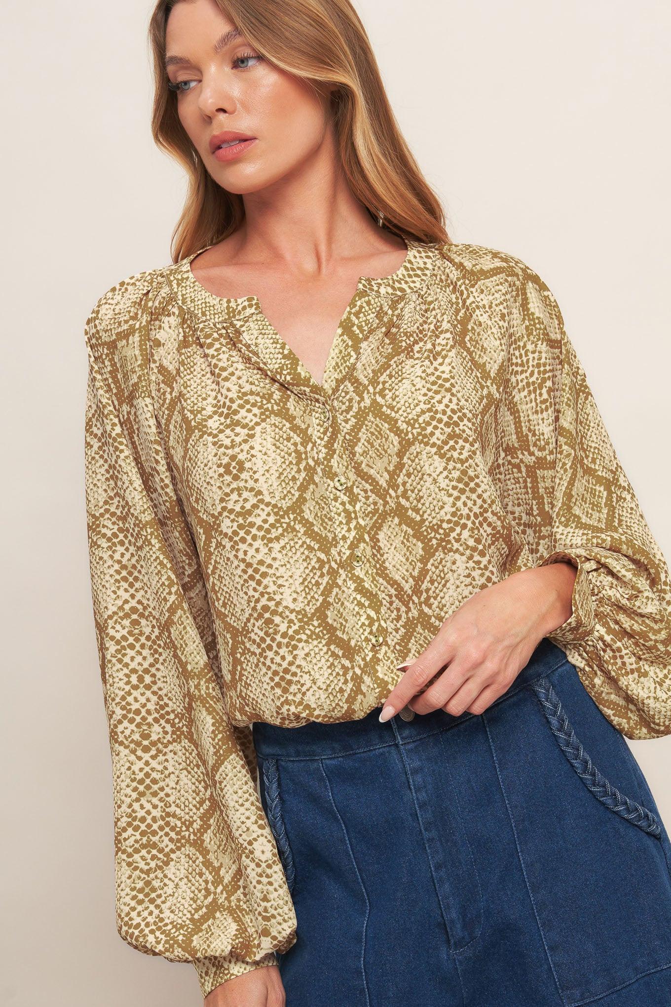 Retro Chic Taupe Woven Top, view 8 — Soul Flow Apparel