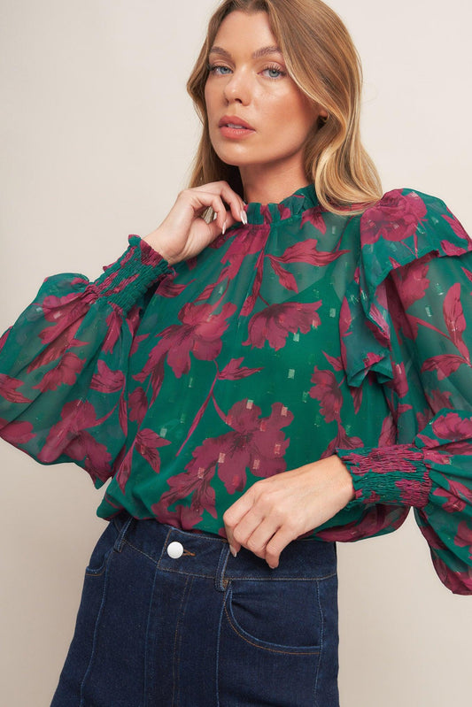 Poetic Garden Woven Top in green, view 2 — Soul Flow Apparel