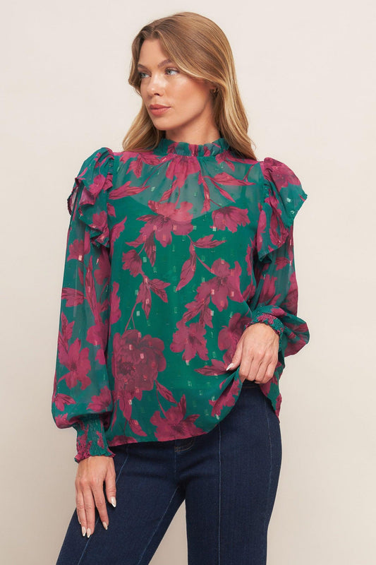 Poetic Garden Woven Top in green, view 3 — Soul Flow Apparel