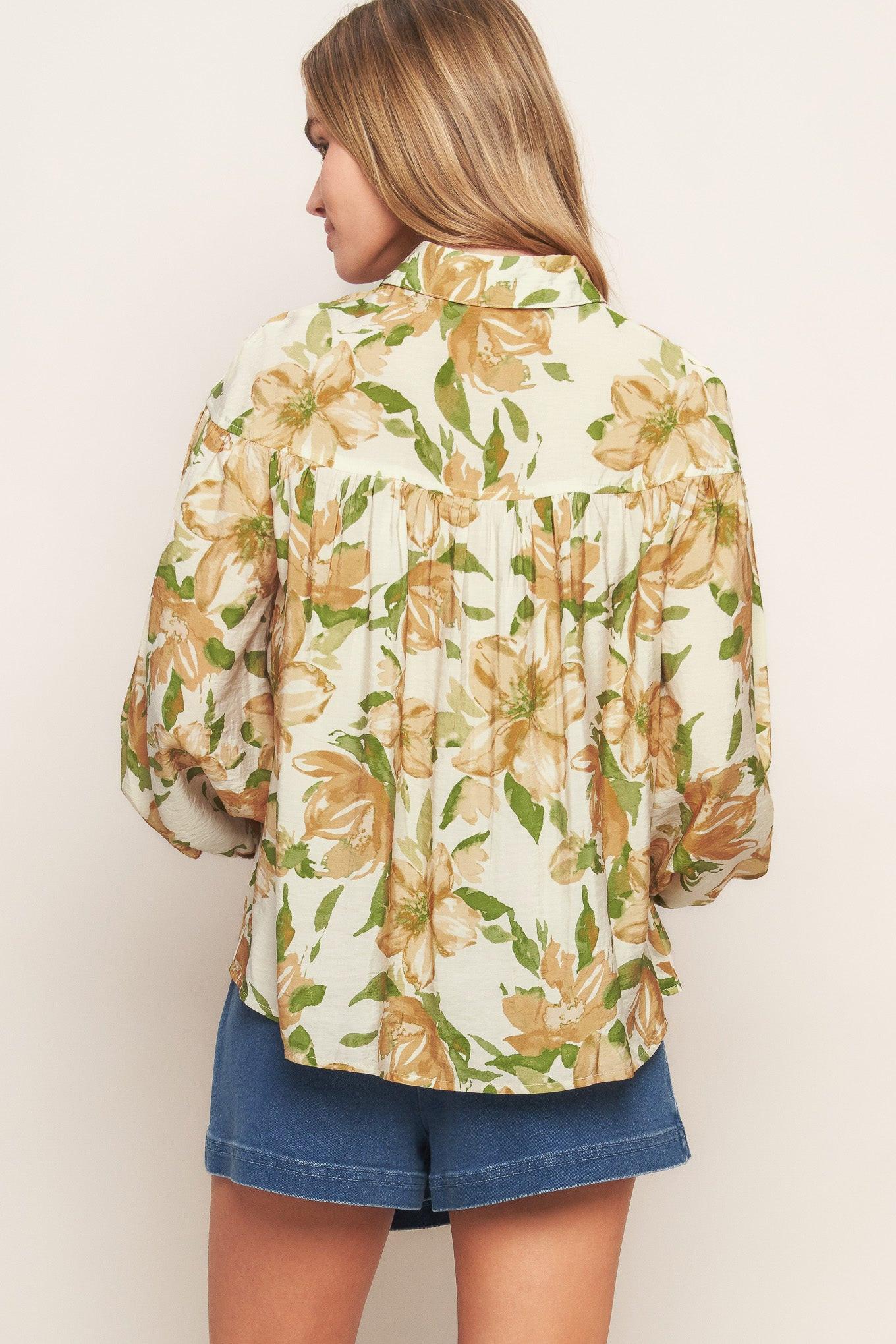 Wildflower Breeze Woven Top in cream, view 4 — Soul Flow Apparel