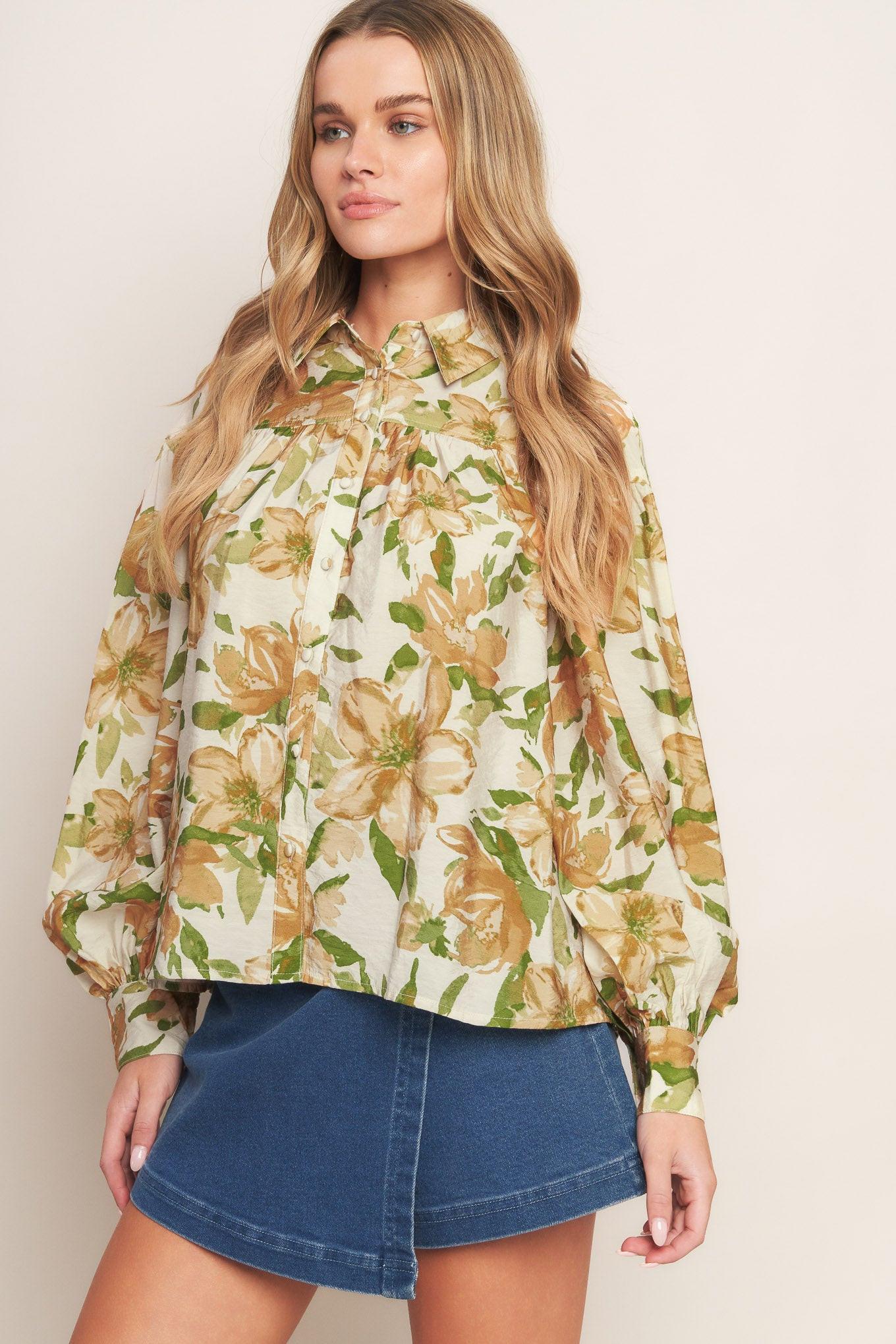 Wildflower Breeze Woven Top in cream, view 5 — Soul Flow Apparel