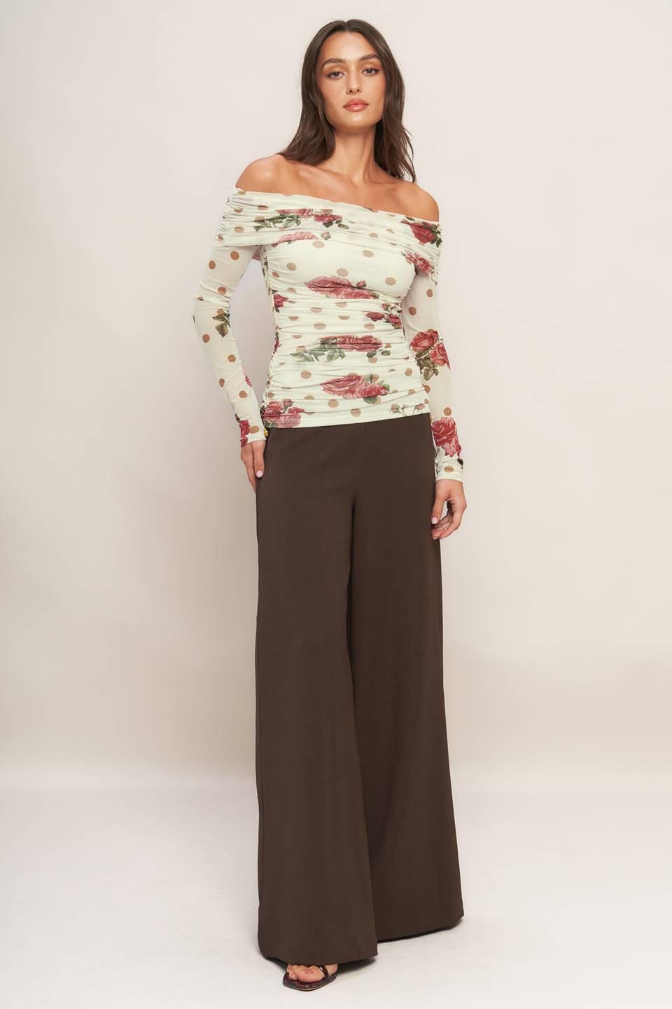Cream & Bloom Delight Power Mesh Top in ivory, view 1 — Soul Flow Apparel