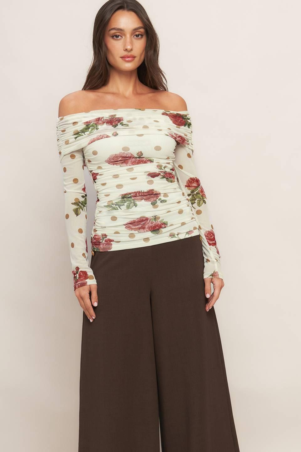 Cream & Bloom Delight Power Mesh Top in ivory, view 5 — Soul Flow Apparel