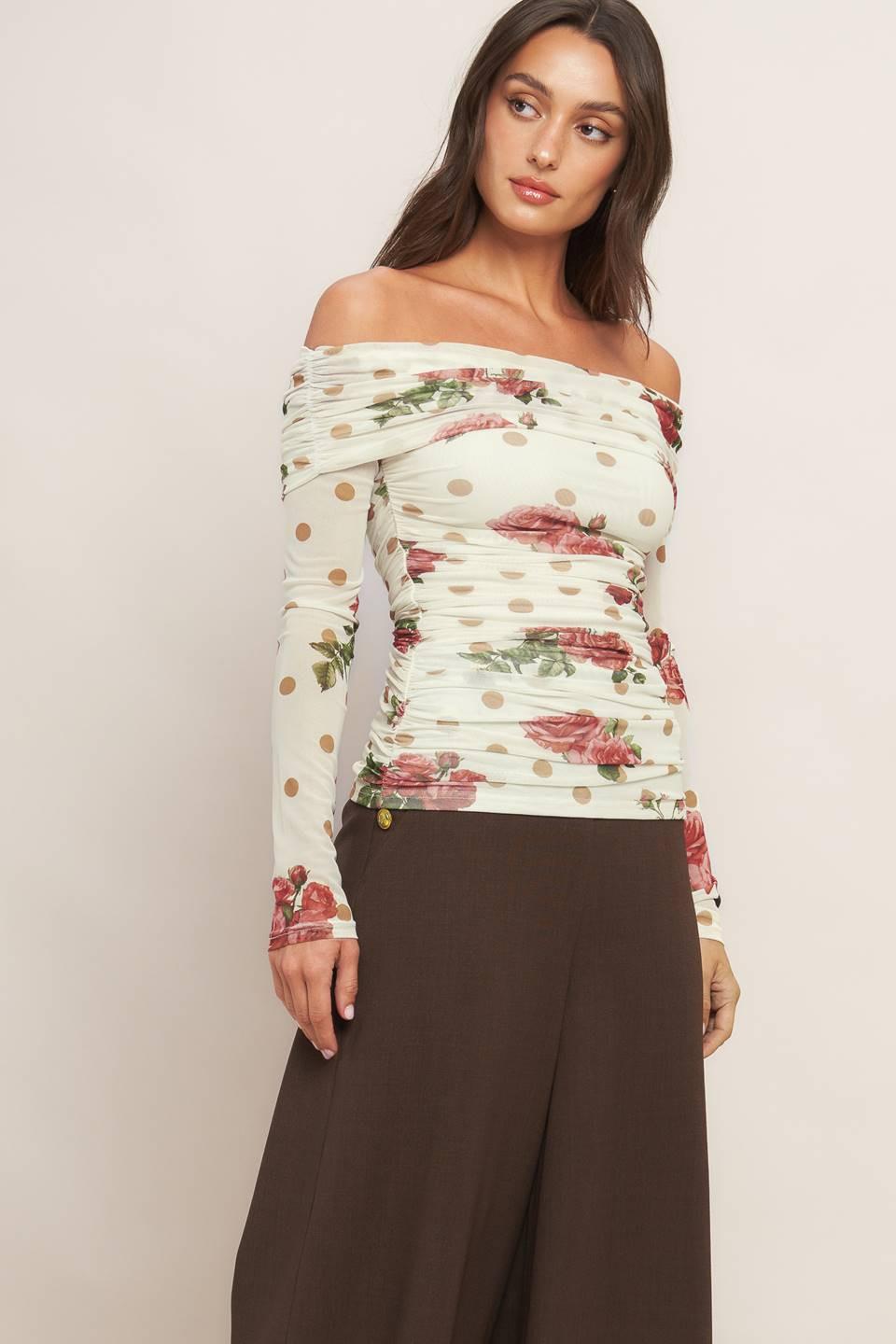Cream & Bloom Delight Power Mesh Top in ivory, view 6 — Soul Flow Apparel