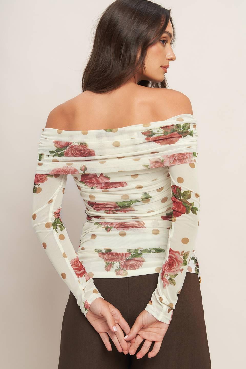 Cream & Bloom Delight Power Mesh Top in ivory, view 7 — Soul Flow Apparel
