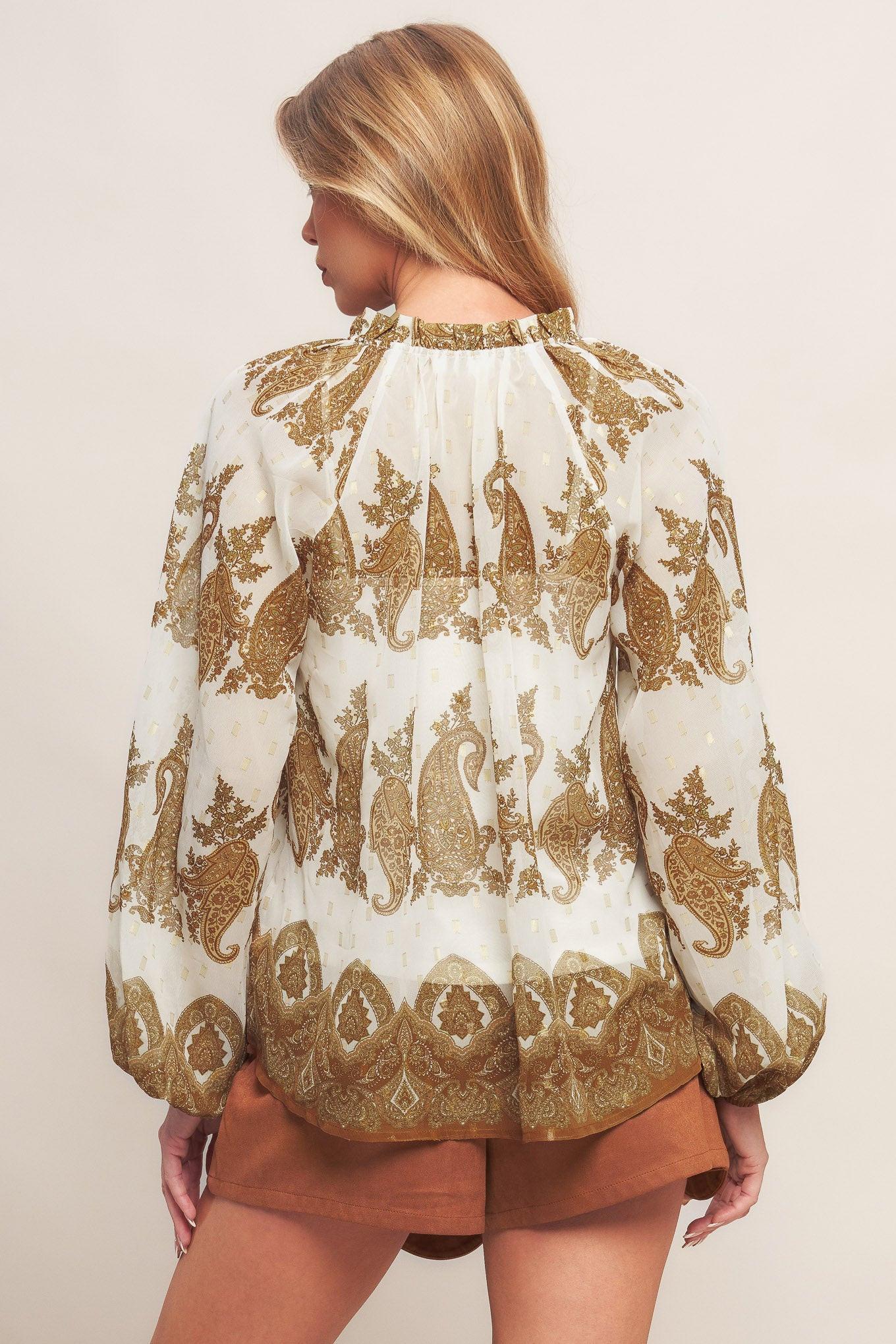 Moroccan Spice Ivory Woven Top, view 5 — Soul Flow Apparel