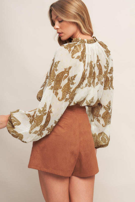Moroccan Spice Ivory Woven Top, view 7 — Soul Flow Apparel