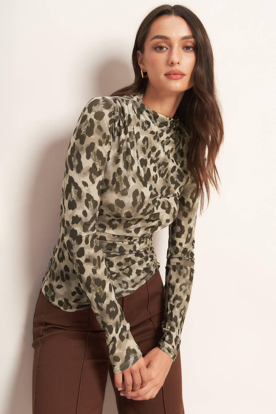 Luxe Trace Taupe Black Woven Top, view 4 — Soul Flow Apparel